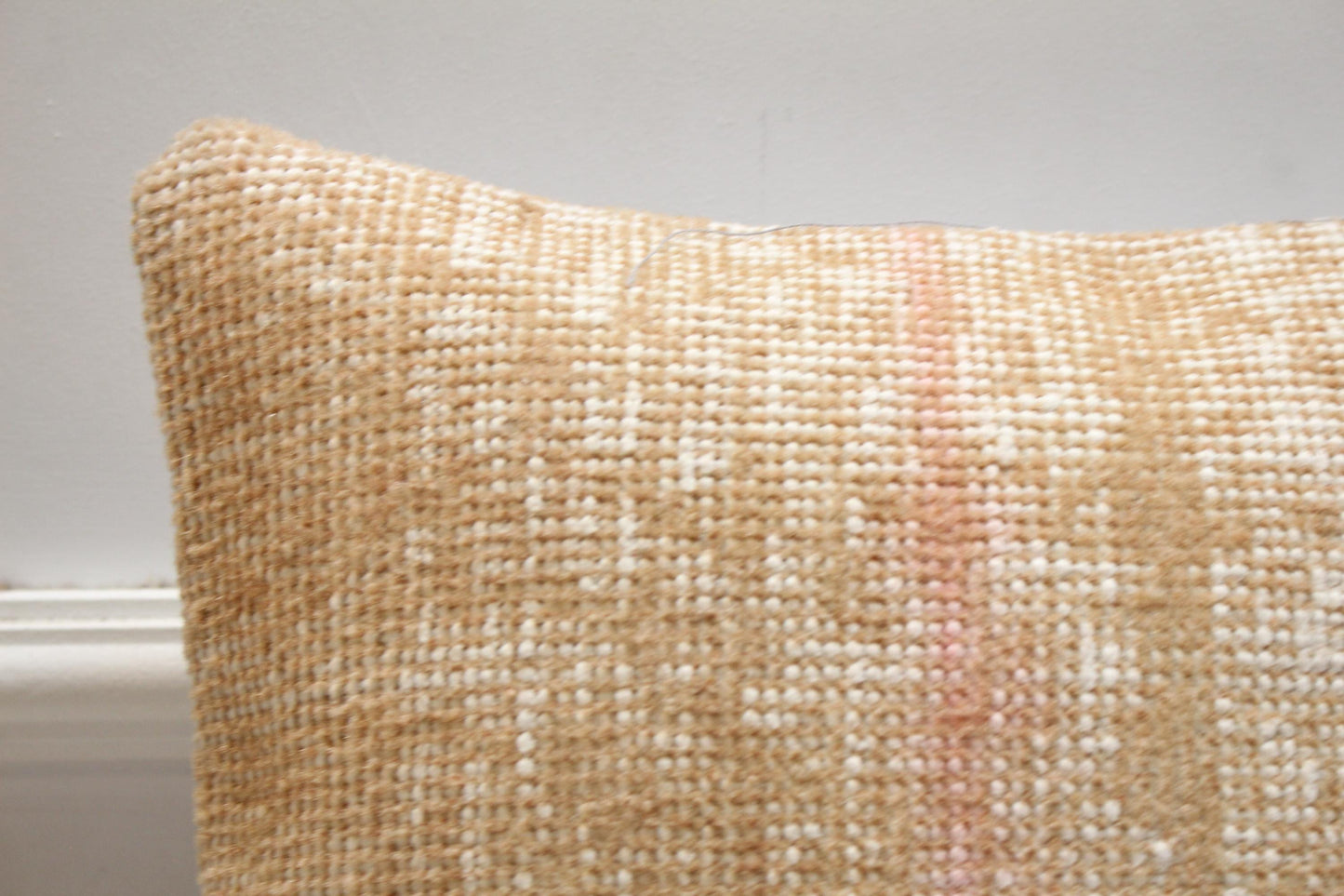 Beige Vintage Turkish Rug Pillow Cover: Handwoven Wool, 16x16 inc