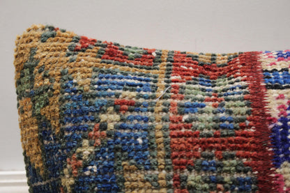 Patchwork Turkish Rug Pillow Cover: Rainbow Wool Kilim Pillow, 16x16