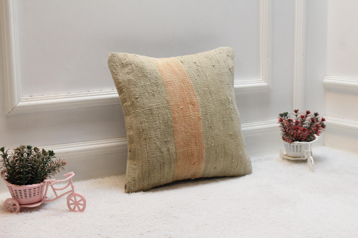 Striped Kilim Pillow Cover: Handmade Vintage Woven Wool, 16x16 inch