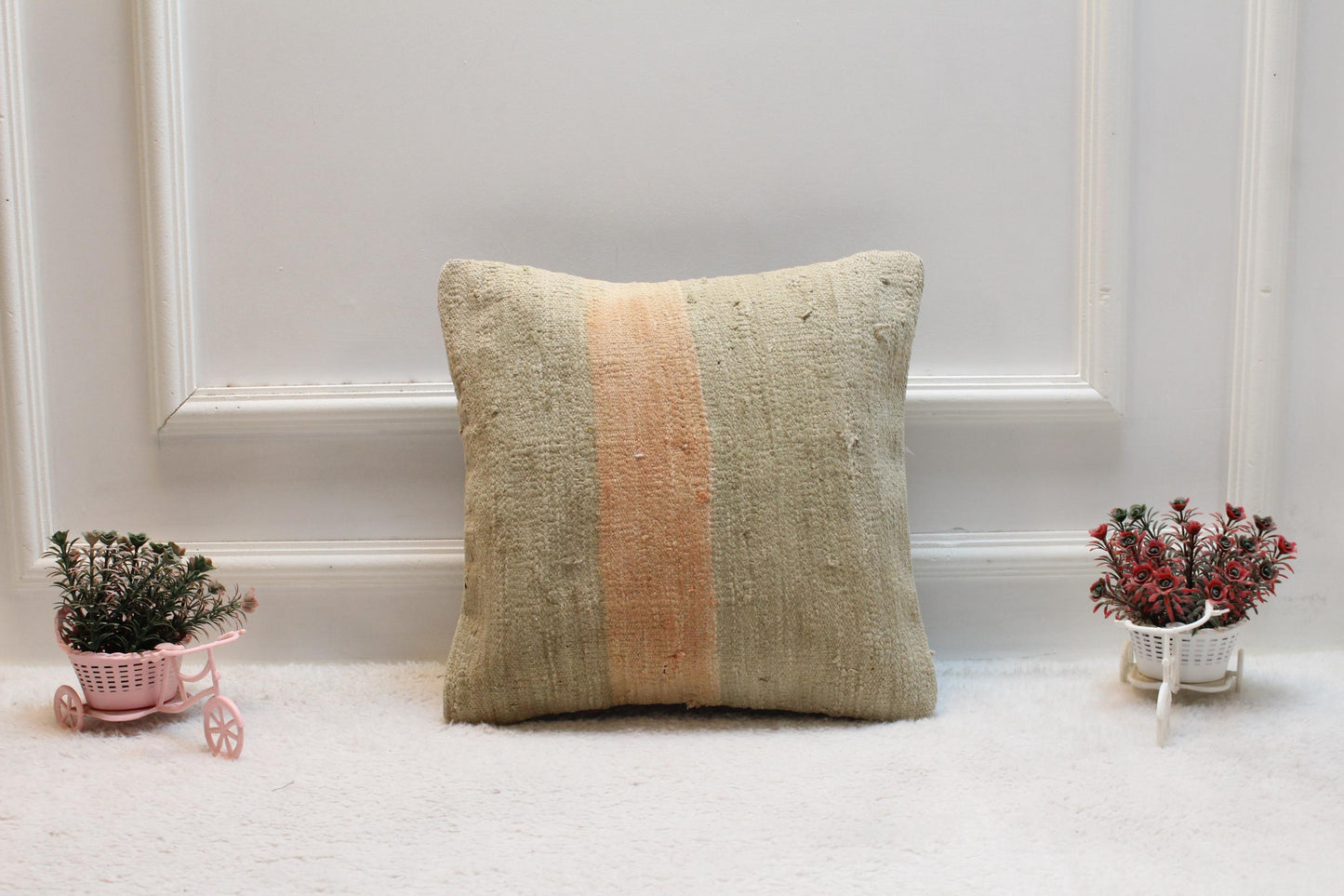 Striped Kilim Pillow Cover: Handmade Vintage Woven Wool, 16x16 inch