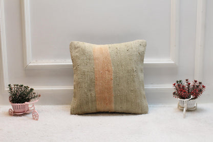 Striped Kilim Pillow Cover: Handmade Vintage Woven Wool, 16x16 inch