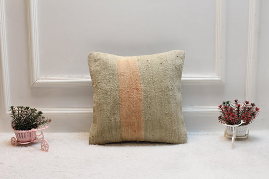 Striped Kilim Pillow Cover: Handmade Vintage Woven Wool, 16x16 inch