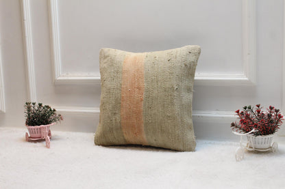 Striped Kilim Pillow Cover: Handmade Vintage Woven Wool, 16x16 inch