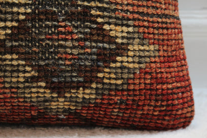 Handmade Geometric Turkish Rug Pillow Cover: Vintage Wool, 16x16 inch