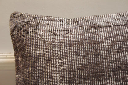 Handmade Gray Wool Kilim Pillow Cover: Vintage Turkish Rug, 16x16 inc