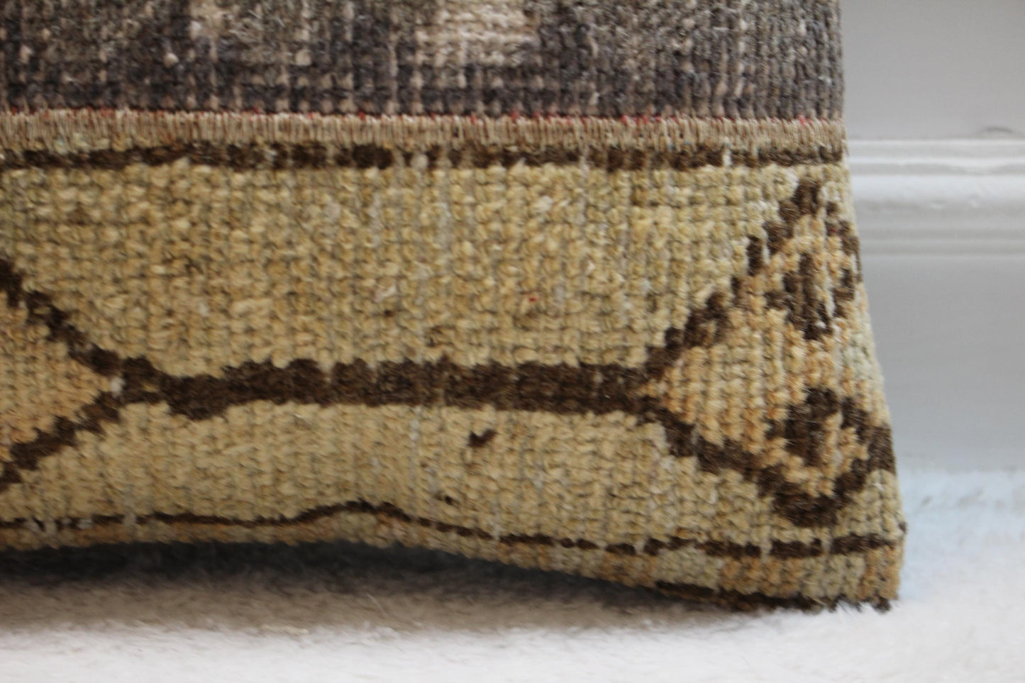 Handmade Beige Turkish Rug Pillow Cover: Vintage Wool Cushion, 16x16 inch
