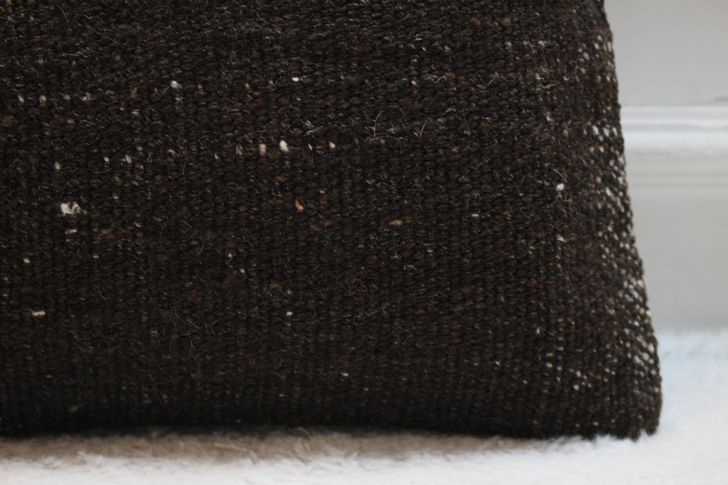 Handmade Kilim Pillow Cover: Upcycled Woven Rug, Brown (16x16 in)