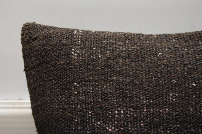 Handmade Kilim Pillow Cover: Upcycled Woven Rug, Brown (16x16 in)