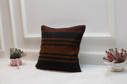 Handmade Kilim Pillow Cover: Vintage Ethnic Wool Cushion (16x16 inch)