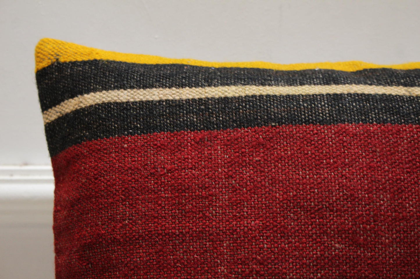 Handmade Kilim Pillow Cover: Upcycled Woven Wool, Rainbow (16x16 inch)
