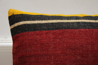 Handmade Kilim Pillow Cover: Upcycled Woven Wool, Rainbow (16x16 inch)