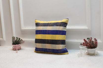 Handmade Turkish Kilim Pillow Cover: 16x16 Bohemian Home Decor