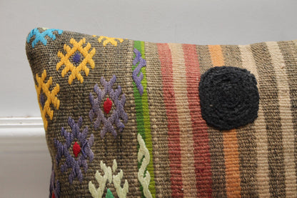 Handmade Geometric Kilim Pillow Cover: Upcycled Anatolian Wool (16x16 in)