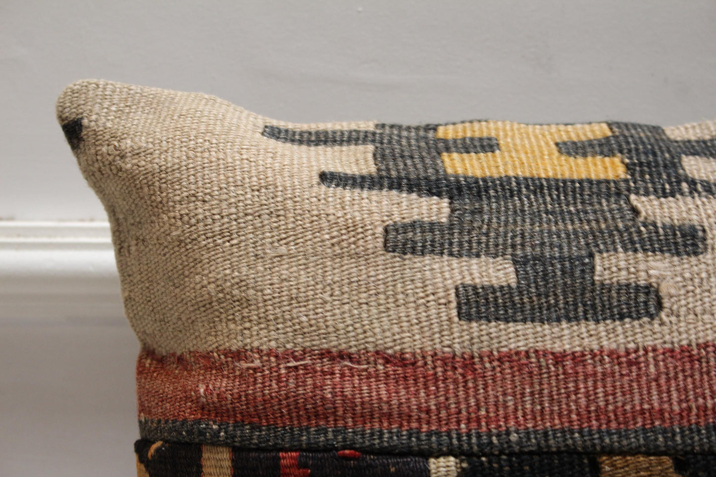 Handmade Kilim Pillow Cover: Upcycled Woven Rug, 16x16 Rainbow Cushion
