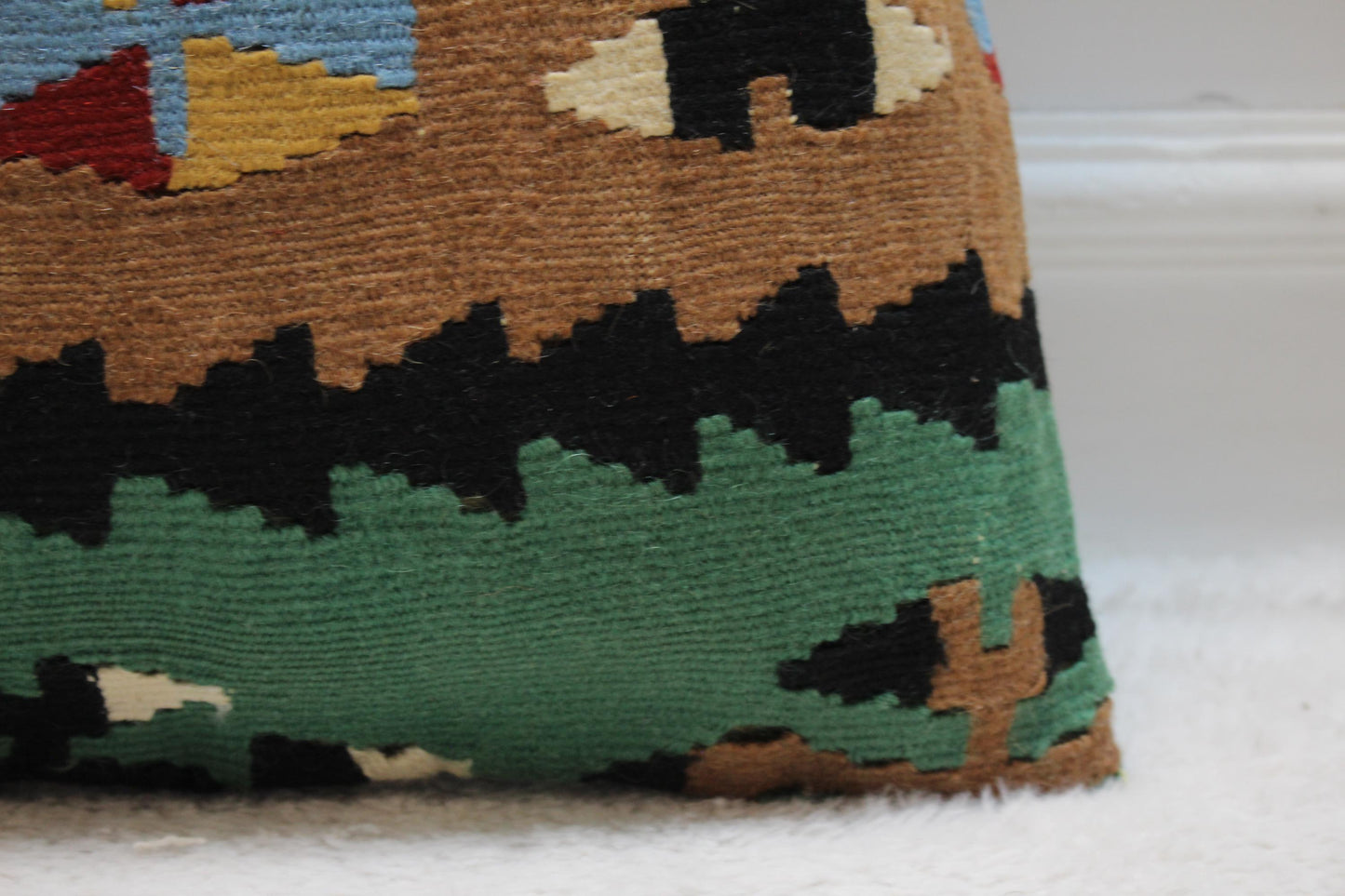 Handmade Kilim Pillow Cover: Upcycled Woven Rug, 16x16 Bohemian Decor