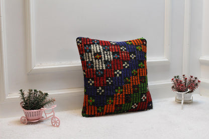 Square Kilim Pillow Cover: Vintage Turkish Wool, 16x16 inch