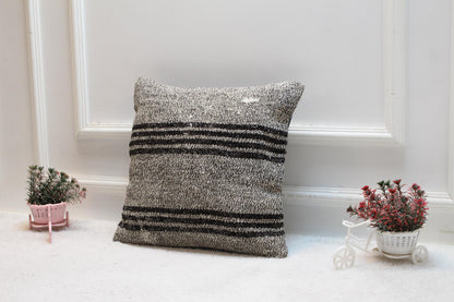 Striped Kilim Pillow Cover: Vintage Organic Wool Throw Pillow (16x16 in)