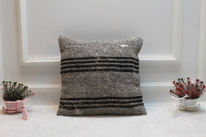 Striped Kilim Pillow Cover: Vintage Organic Wool Throw Pillow (16x16 in)