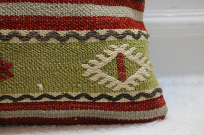Handmade Kilim Pillow Cover: Upcycled Woven Rug, Rainbow Striped Design (16x16 inch)