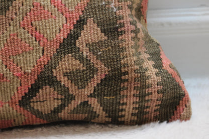 Handmade Kilim Pillow Cover: Vintage Anatolian Throw Pillow (16x16 in)