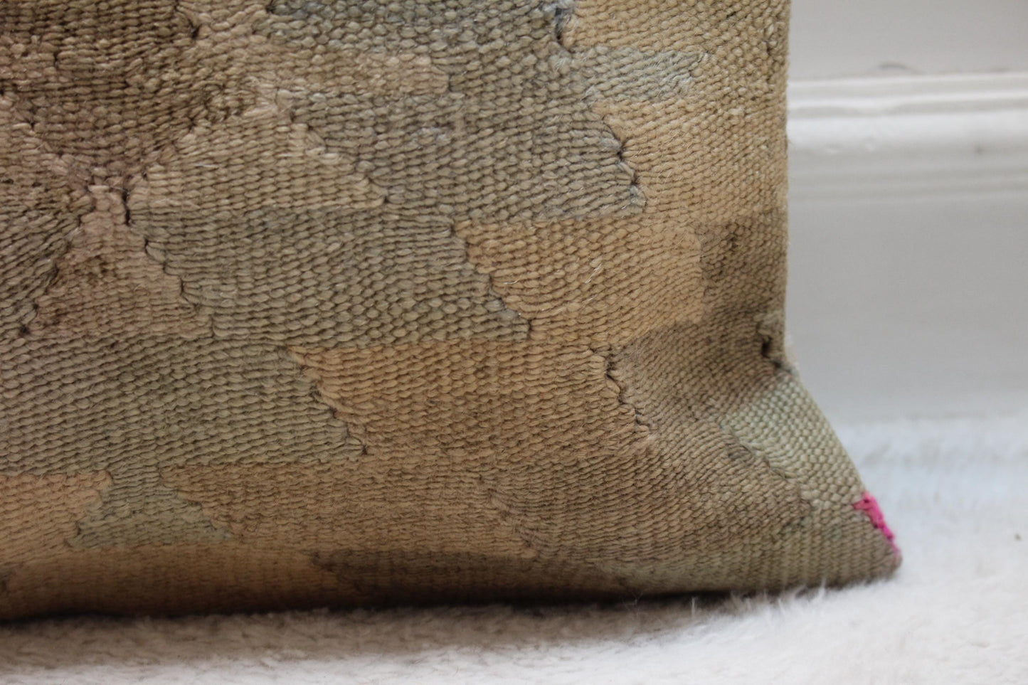 Handmade Turkish Rug Pillow Cover: Beige & Pink Kilim, 16x16 Square