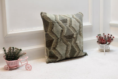 Handmade Kilim Pillow Cover: Upcycled Woven Rug, 16x16 inc