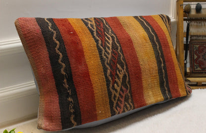 Handmade Kilim Pillow Cover: Upcycled Woven Rug, Bohemian Decor (30x60cm)