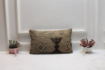 Handmade Lumbar Kilim Pillow Cover: Organic Wool Throw Pillow (12x20 inc)