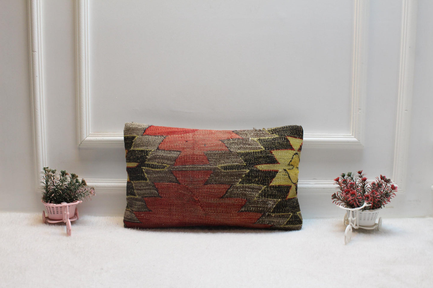 Handmade Kilim Pillow Cover: Rainbow Woven Wool, 12x20 inch
