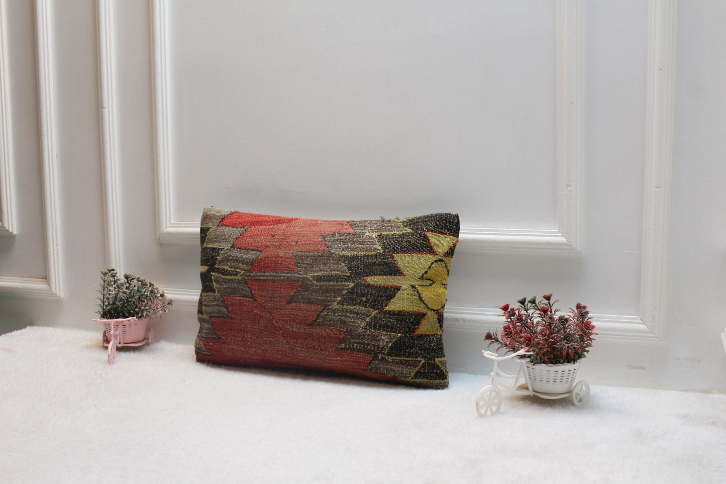 Handmade Kilim Pillow Cover: Rainbow Woven Wool, 12x20 inch