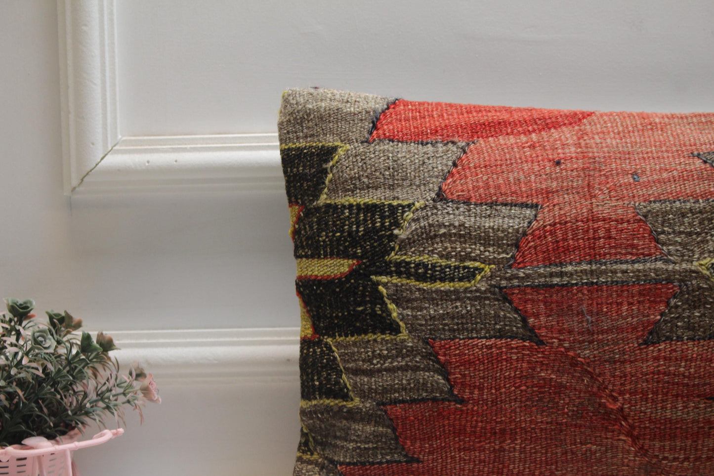 Handmade Kilim Pillow Cover: Rainbow Woven Wool, 12x20 inch