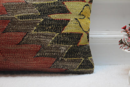 Handmade Kilim Pillow Cover: Rainbow Woven Wool, 12x20 inch