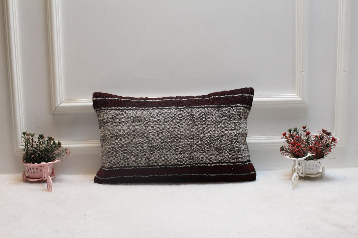 Handmade Kilim Pillow Cover: Upcycled Woven Rug, 12x20 Lumbar