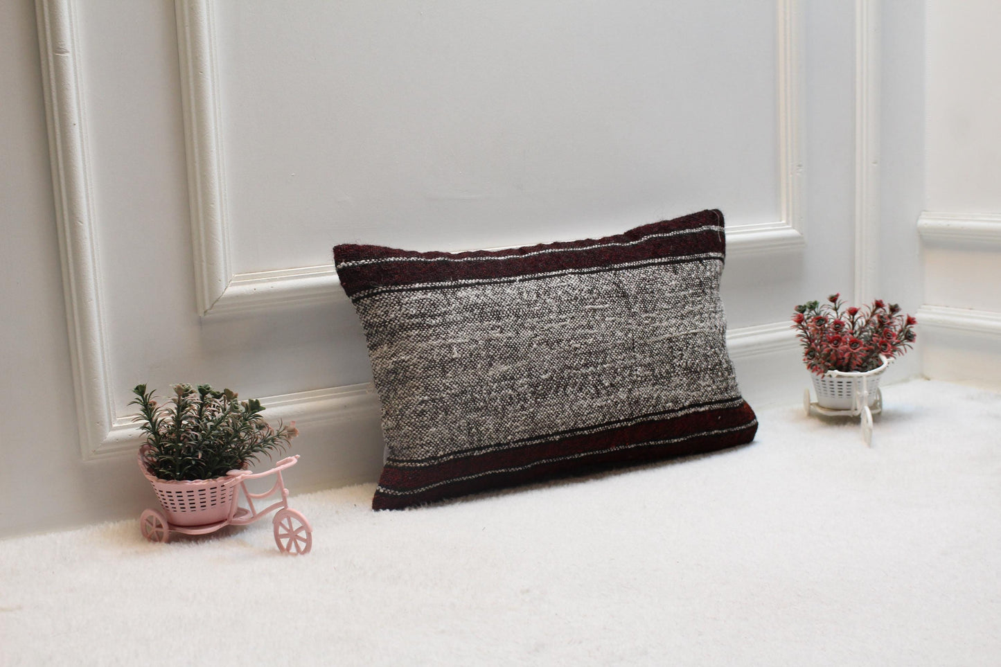 Handmade Kilim Pillow Cover: Upcycled Woven Rug, 12x20 Lumbar