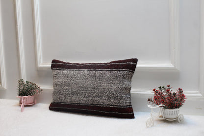 Handmade Kilim Pillow Cover: Upcycled Woven Rug, 12x20 Lumbar