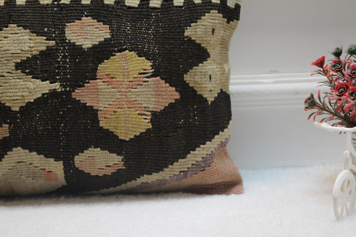 Handmade Kilim Pillow Cover: Upcycled Woven Rug, Rainbow (12x20 in)
