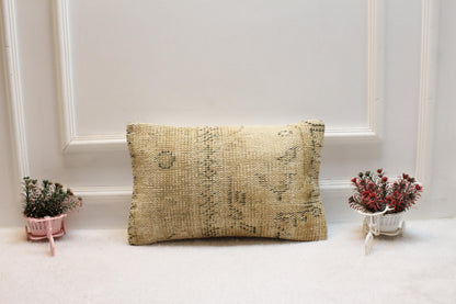 Handmade Kilim Lumbar Pillow Cover: Upcycled Wool Rug, 12x20 inch