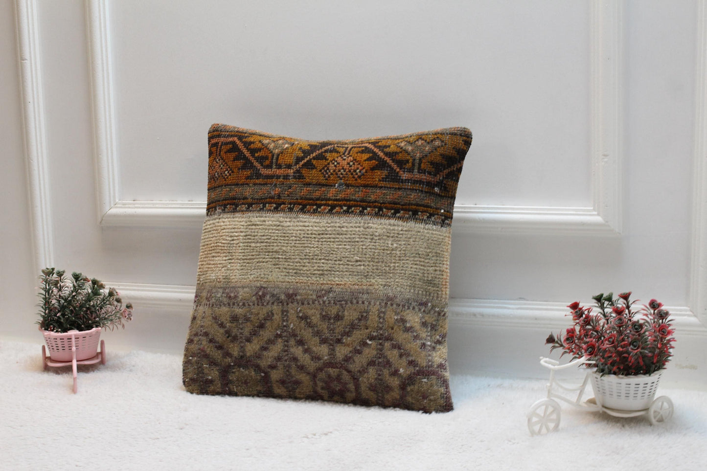 Vintage Turkish Rug Pillow Cover: 16x16 Handmade Kilim Pillow