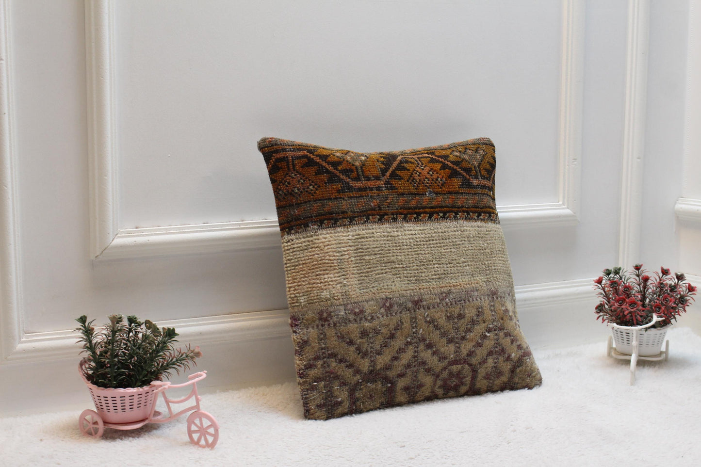 Vintage Turkish Rug Pillow Cover: 16x16 Handmade Kilim Pillow