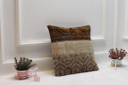 Vintage Turkish Rug Pillow Cover: 16x16 Handmade Kilim Pillow