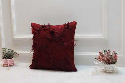 Handmade Turkish Rug Pillow Cover: Upcycled Wool, Bohemian Decor (16x16 in)