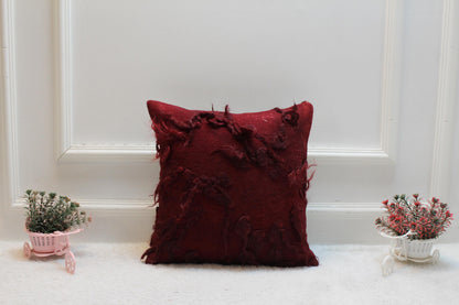 Handmade Turkish Rug Pillow Cover: Upcycled Wool, Bohemian Decor (16x16 in)