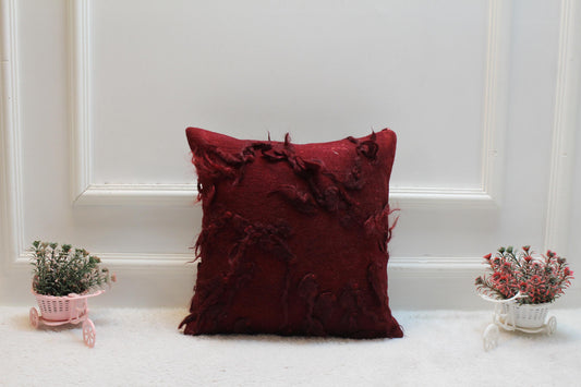 Handmade Turkish Rug Pillow Cover: Upcycled Wool, Bohemian Decor (16x16 in)