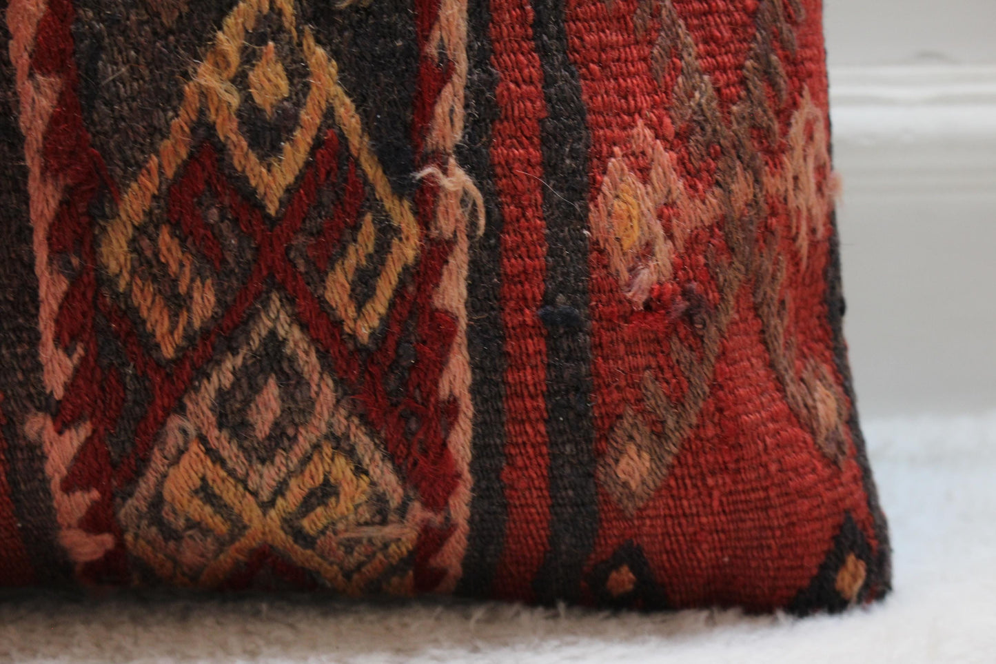 Handmade Kilim Pillow Cover: Upcycled Turkish Rug, Bohemian Home Decor (16x16 inch)