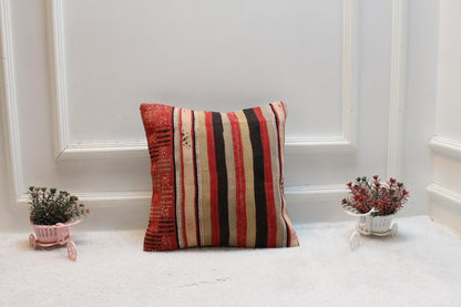 Handmade Wool Kilim Pillow Cover: Upcycled Anatolian Rug, 16x16 inch