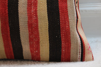 Handmade Wool Kilim Pillow Cover: Upcycled Anatolian Rug, 16x16 inch