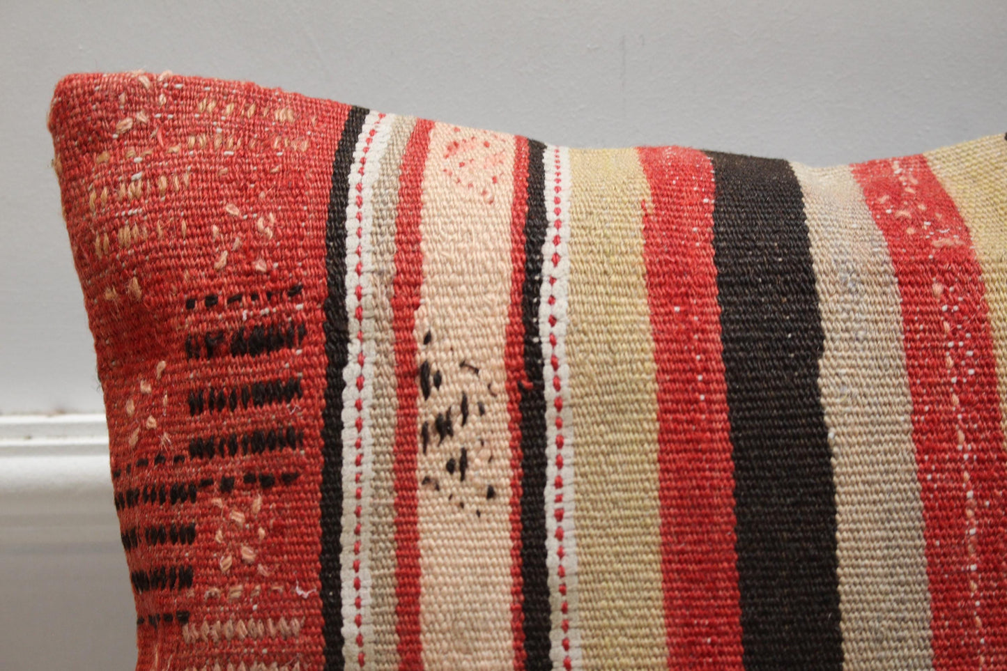 Handmade Wool Kilim Pillow Cover: Upcycled Anatolian Rug, 16x16 inch