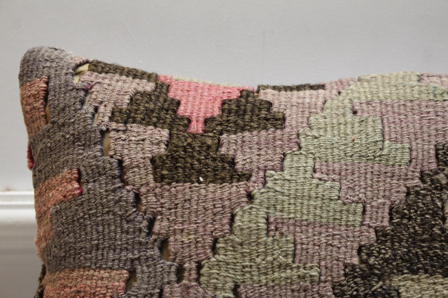 Vintage Turkish Rug Pillow: 16x16 Pink Wool Kilim Pillow Cover