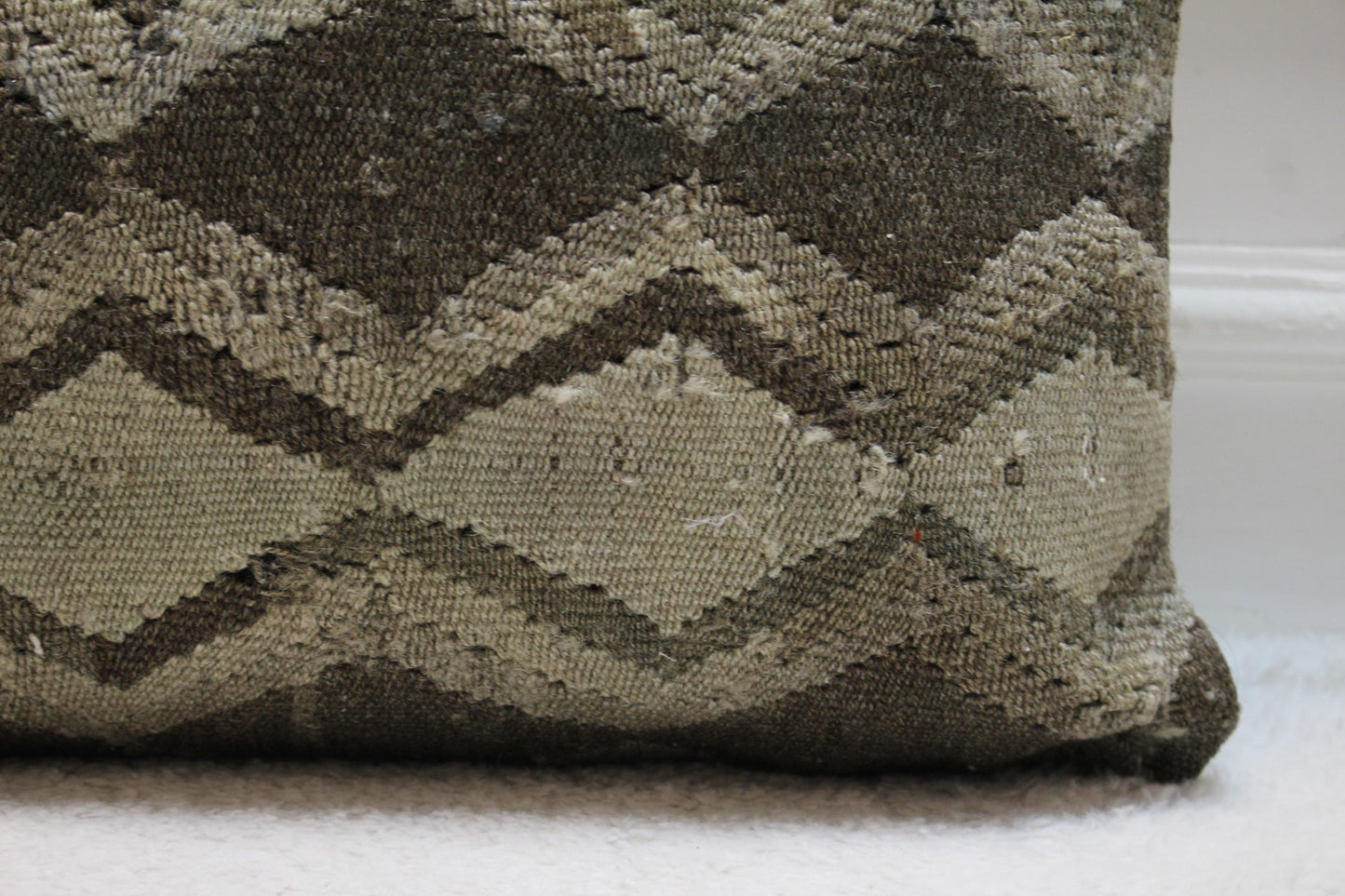 Handmade Kilim Pillow Cover: Geometric Woven Rug Cushion (16X16 inc.)