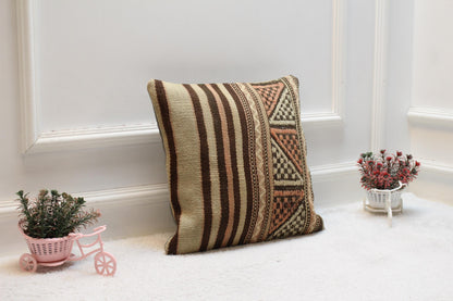 Vintage Kilim Pillow Cover: 16x16 Organic Wool Throw Pillow